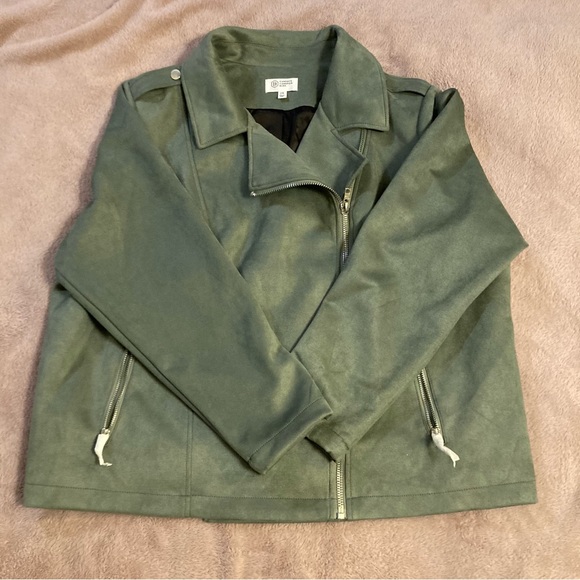 NEW Candace Cameron Bure Olive Green Suede Moto Jacket Women’s Size 2X - Picture 1 of 16